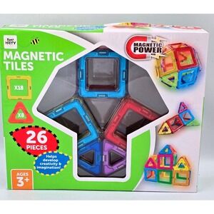 Bee Happy Magnetic Tiles 26 Piece Set Translucent Building Shapes Ages 3+ NEW